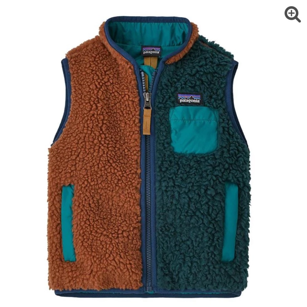 Patagonia Kids Colorblock Sherpa Vest in Brown & Teal